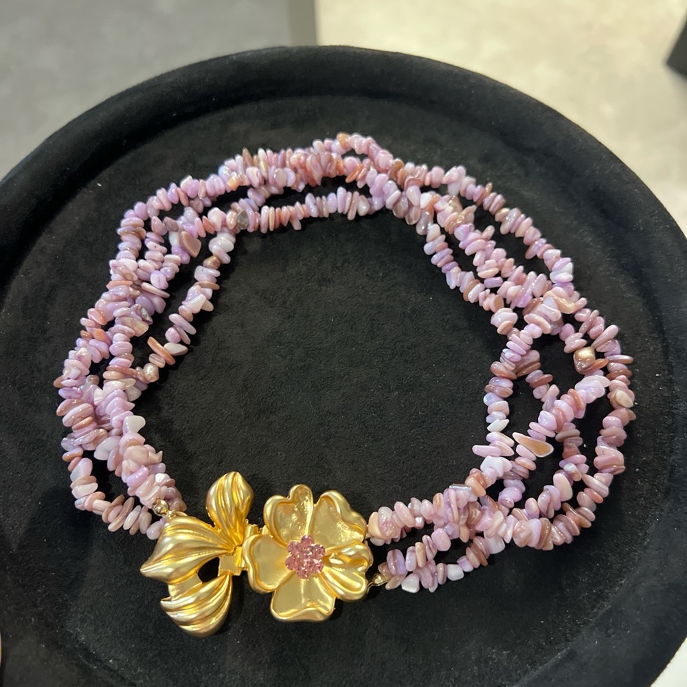 Gold and Pink Floral Women's Necklace